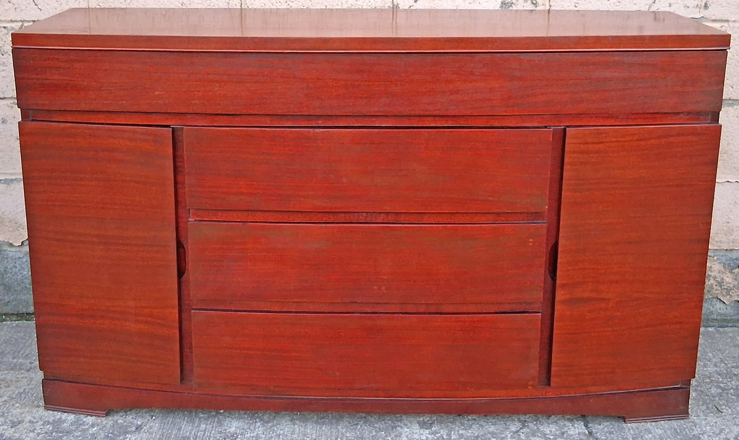 Antique Vintage Old Reclaimed Salvaged Mid Century Modern SOLID Wood Mahogany Wooden Bow Front Curved Buffet Server Cabinet Dresser Drawers