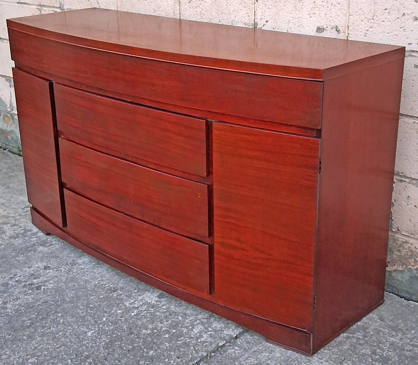 Antique Vintage Old Reclaimed Salvaged Mid Century Modern SOLID Wood Mahogany Wooden Bow Front Curved Buffet Server Cabinet Dresser Drawers