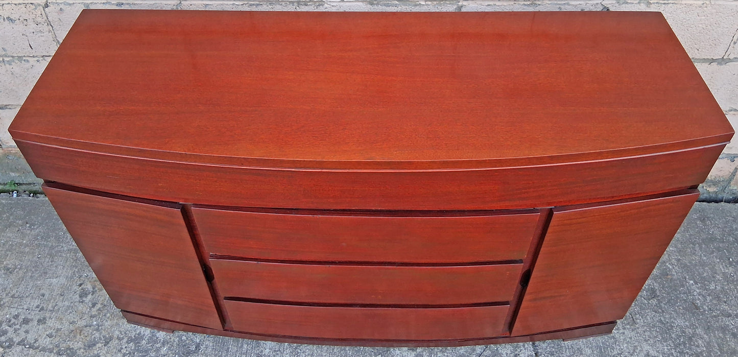 Antique Vintage Old Reclaimed Salvaged Mid Century Modern SOLID Wood Mahogany Wooden Bow Front Curved Buffet Server Cabinet Dresser Drawers