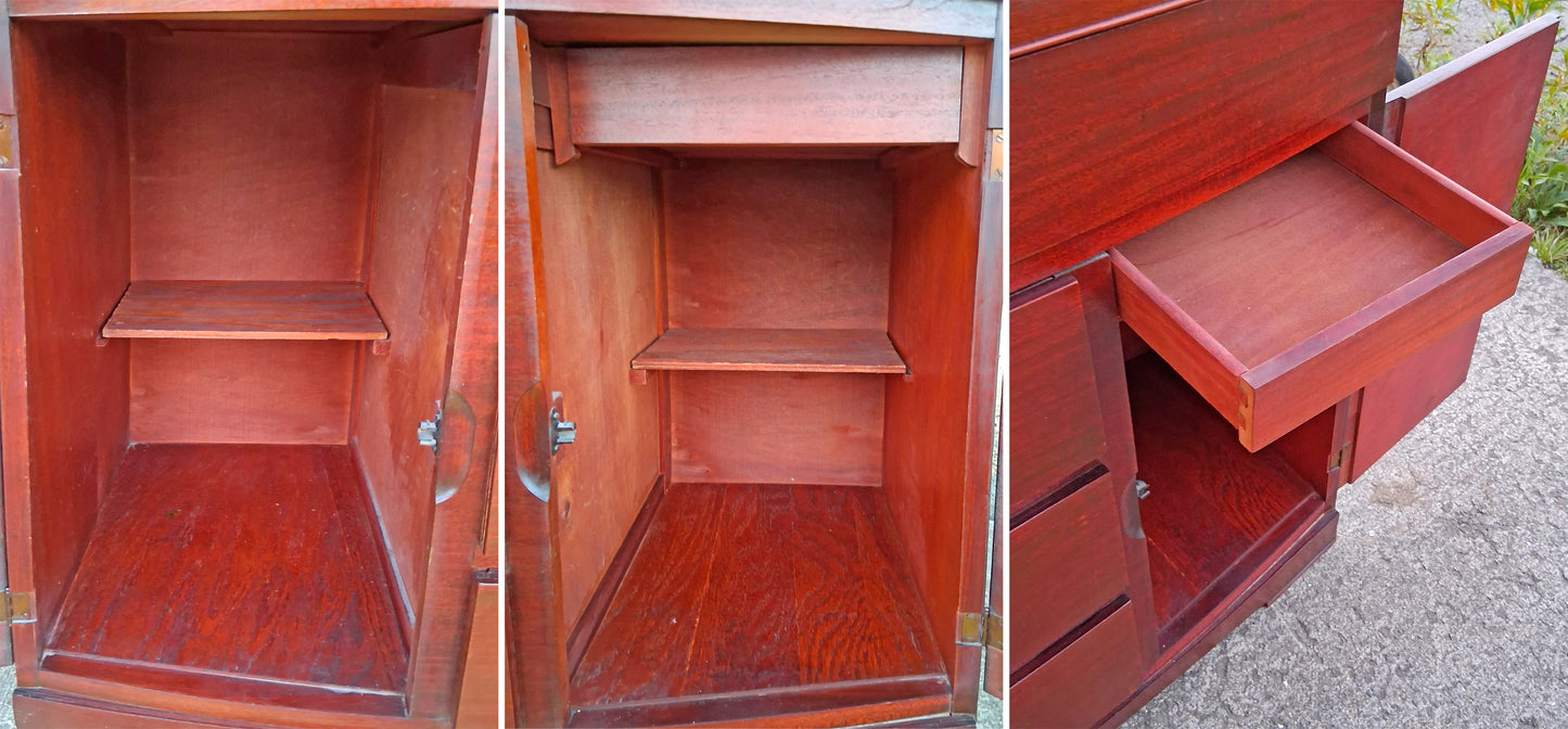 Antique Vintage Old Reclaimed Salvaged Mid Century Modern SOLID Wood Mahogany Wooden Bow Front Curved Buffet Server Cabinet Dresser Drawers