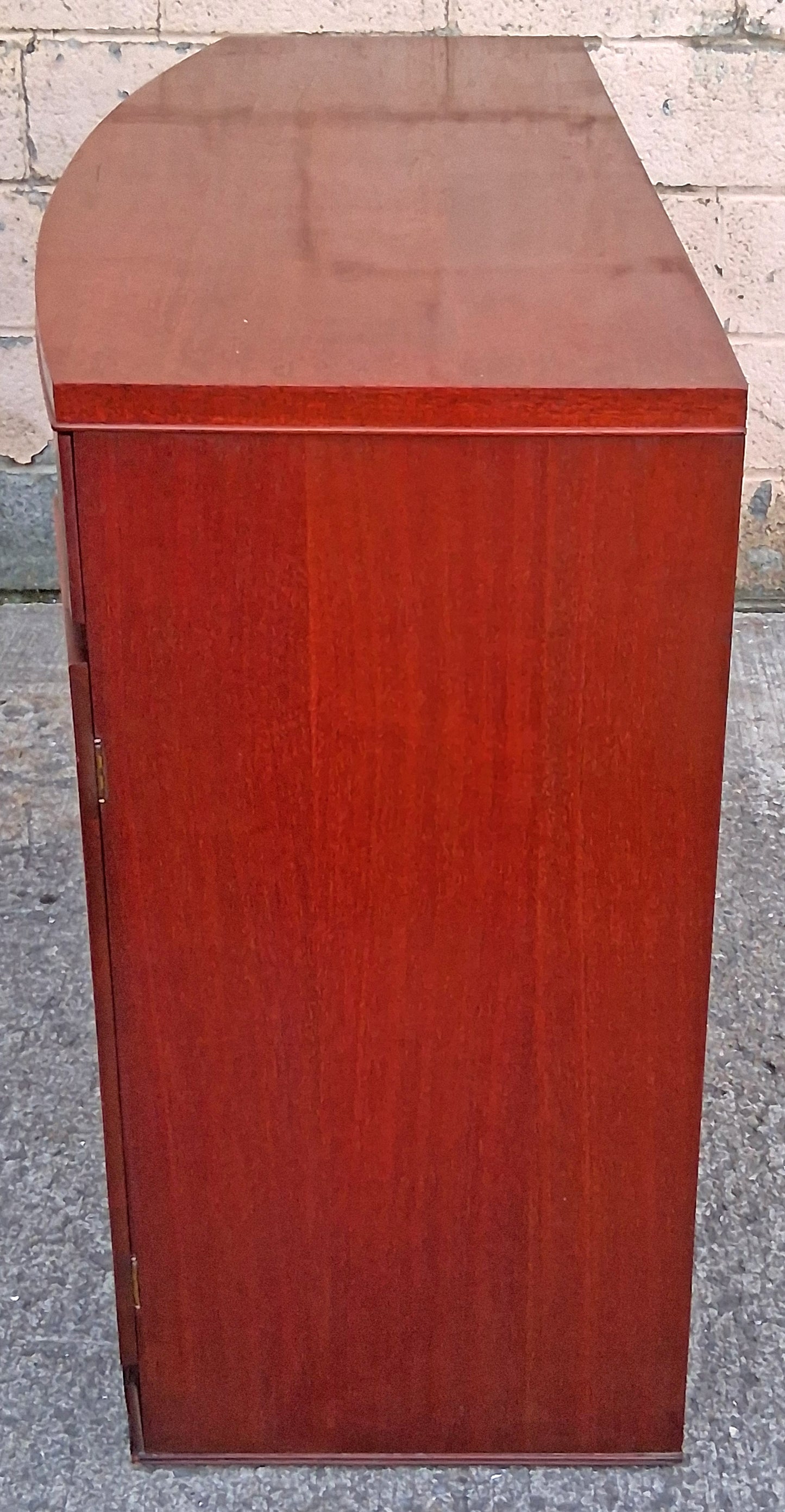 Antique Vintage Old Reclaimed Salvaged Mid Century Modern SOLID Wood Mahogany Wooden Bow Front Curved Buffet Server Cabinet Dresser Drawers