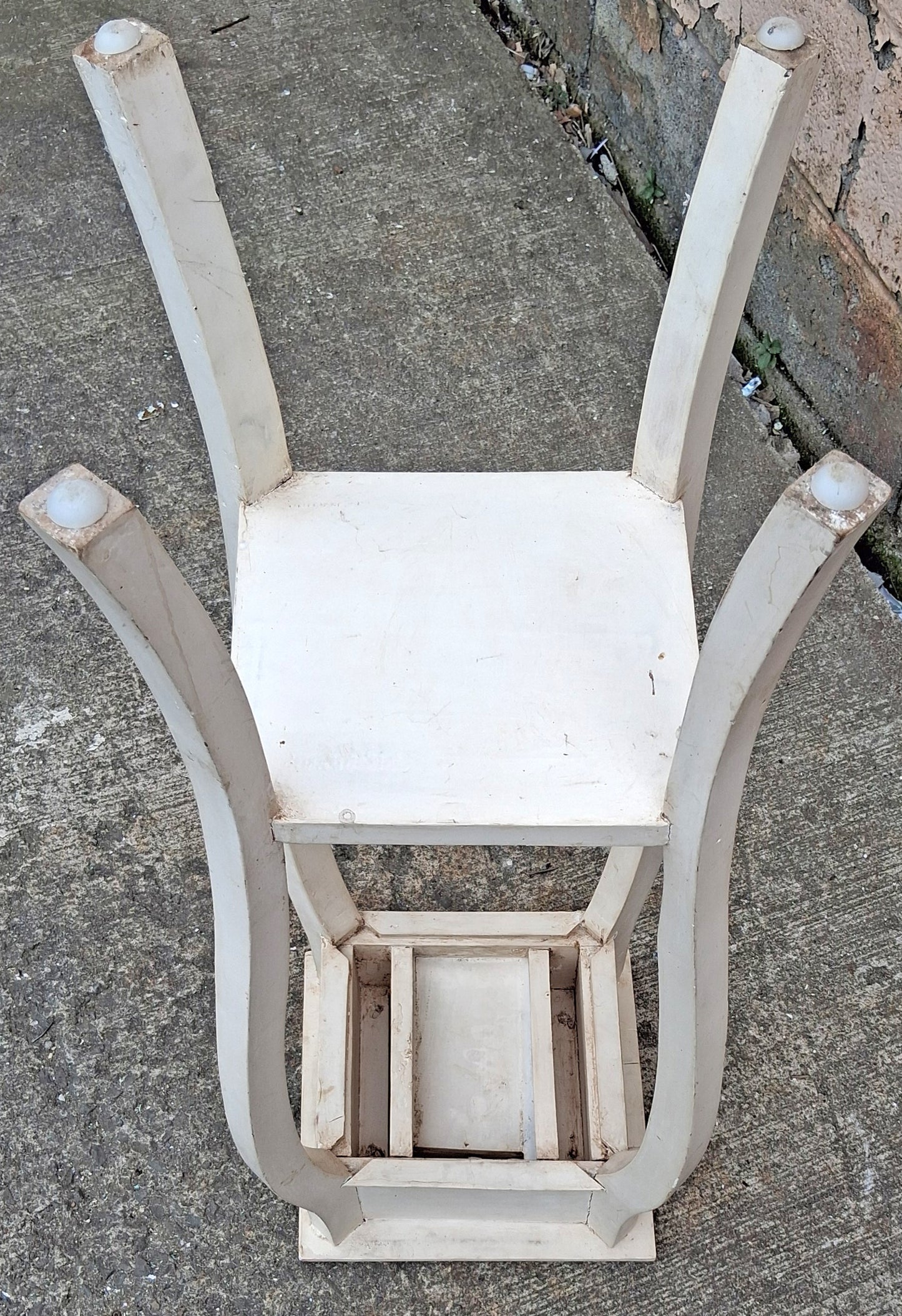 Antique Vintage Hand Painted Old French Provincial Country SOLID Wood Wooden Bowed Lamp End Side Accent Plant Hall Table Nightstand Shelf