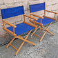 Pair of Vintage Antique Reclaimed Salvaged MCM Mid Century SOLID Wood Wooden Fabric Folding Foldable Portable Commander Director Chair Seat