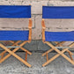 Pair of Vintage Antique Reclaimed Salvaged MCM Mid Century SOLID Wood Wooden Fabric Folding Foldable Portable Commander Director Chair Seat