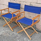 Pair of Vintage Antique Reclaimed Salvaged MCM Mid Century SOLID Wood Wooden Fabric Folding Foldable Portable Commander Director Chair Seat