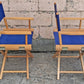Pair of Vintage Antique Reclaimed Salvaged MCM Mid Century SOLID Wood Wooden Fabric Folding Foldable Portable Commander Director Chair Seat