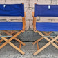 Pair of Vintage Antique Reclaimed Salvaged MCM Mid Century SOLID Wood Wooden Fabric Folding Foldable Portable Commander Director Chair Seat