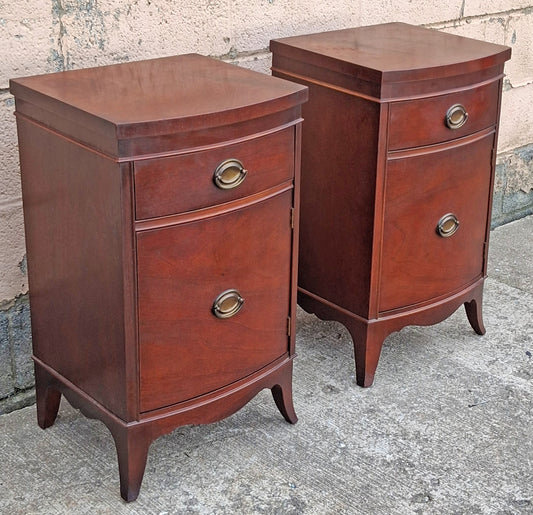 Pair of Antique Vintage Old Salvaged Reclaimed Chippendale Federal Colonial Solid Mahogany Wood Wooden Cabinet End Side Accent Table Nightstand