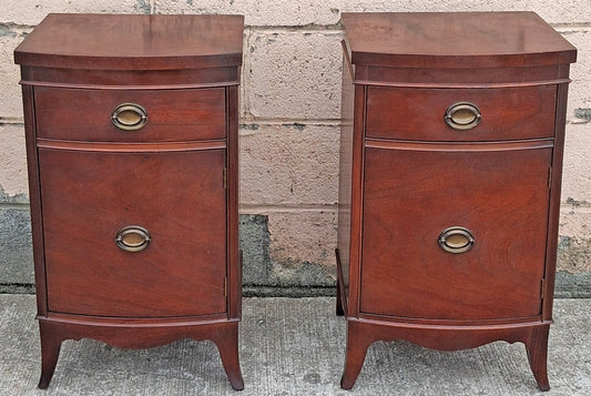 Pair of Antique Vintage Old Salvaged Reclaimed Chippendale Federal Colonial Solid Mahogany Wood Wooden Cabinet End Side Accent Table Nightstand