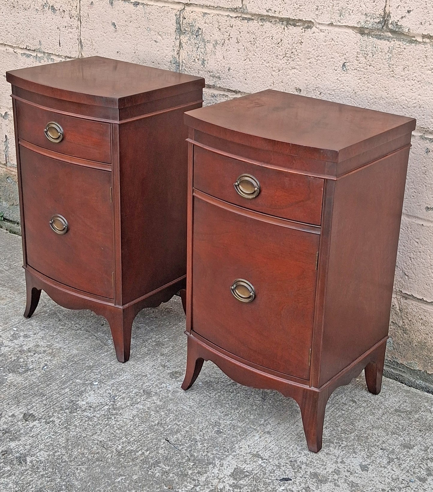 Pair of Antique Vintage Old Salvaged Reclaimed Chippendale Federal Colonial Solid Mahogany Wood Wooden Cabinet End Side Accent Table Nightstand