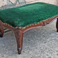 Antique Vintage Old Victorian SOLID Wood Wooden Kneeling Bench Foot Stool Ottoman Plant Stand Green Solid Pattern Fabric