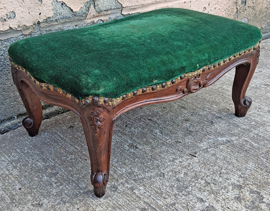 Antique Vintage Old Victorian SOLID Wood Wooden Kneeling Bench Foot Stool Ottoman Plant Stand Green Solid Pattern Fabric