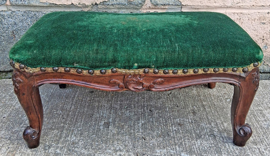 Antique Vintage Old Victorian SOLID Wood Wooden Kneeling Bench Foot Stool Ottoman Plant Stand Green Solid Pattern Fabric