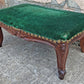 Antique Vintage Old Victorian SOLID Wood Wooden Kneeling Bench Foot Stool Ottoman Plant Stand Green Solid Pattern Fabric