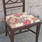 Antique Vintage Old Chippendale SOLID Wood Wooden Carved Side Trellis Lattice Back Dining Accent Desk Chair Floral Fabric Seat