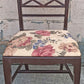 Antique Vintage Old Chippendale SOLID Wood Wooden Carved Side Trellis Lattice Back Dining Accent Desk Chair Floral Fabric Seat