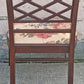 Antique Vintage Old Chippendale SOLID Wood Wooden Carved Side Trellis Lattice Back Dining Accent Desk Chair Floral Fabric Seat