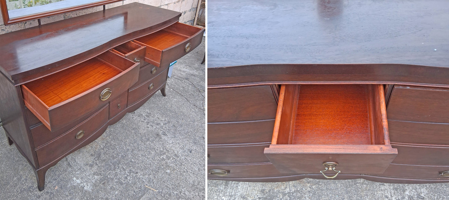 Antique Vintage Old Reclaimed Salvaged Federal Chippendale Colonial Solid Mahogany Birch Wood Wooden Cabinet Dresser Chest of Drawers Vanity Mirror