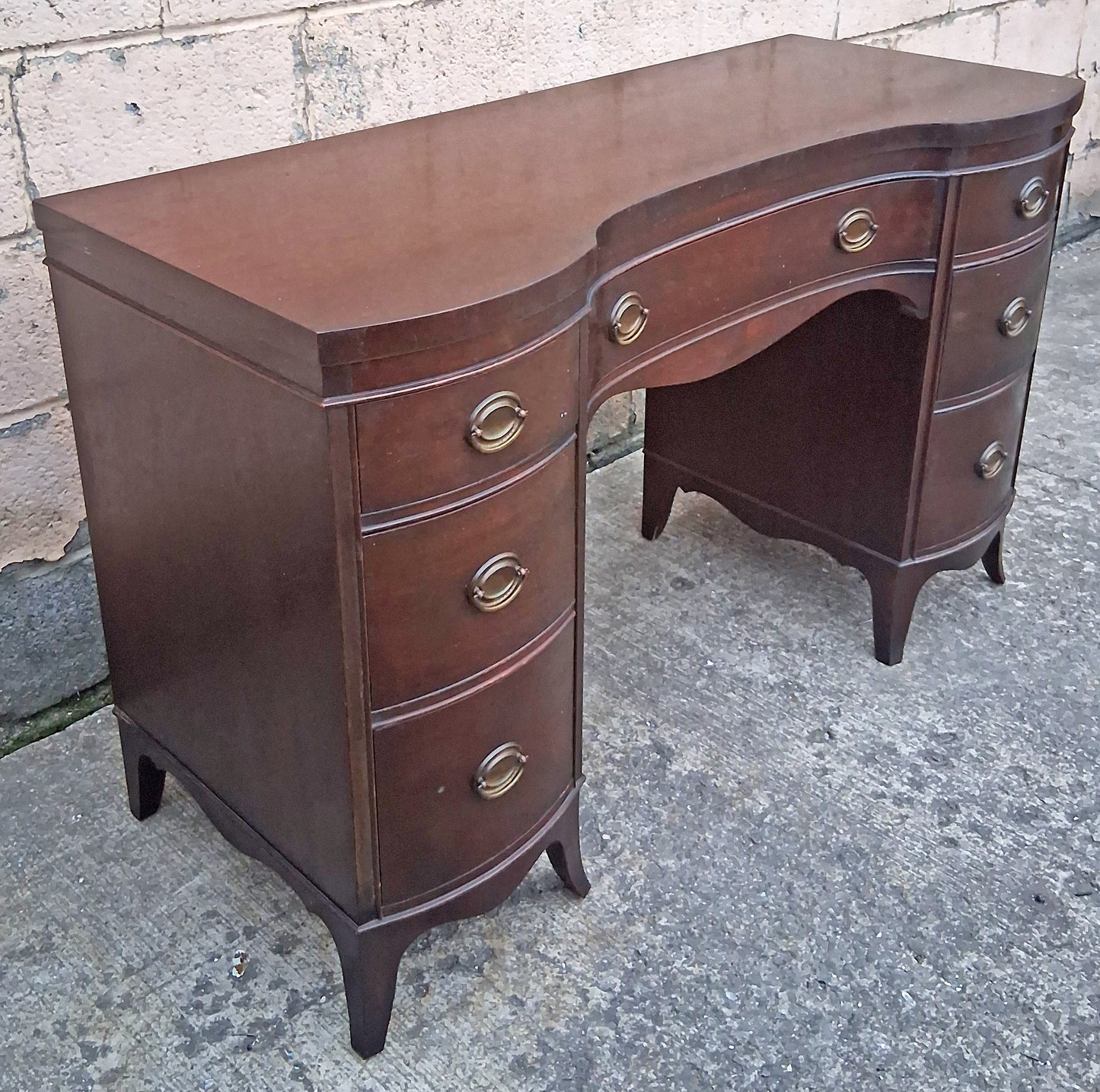 Antique Vintage Old Reclaimed Salvaged Colonial Chippendale Solid Wood Wooden Kidney Writing Office Studio Bureau Desk Work Table Vanity