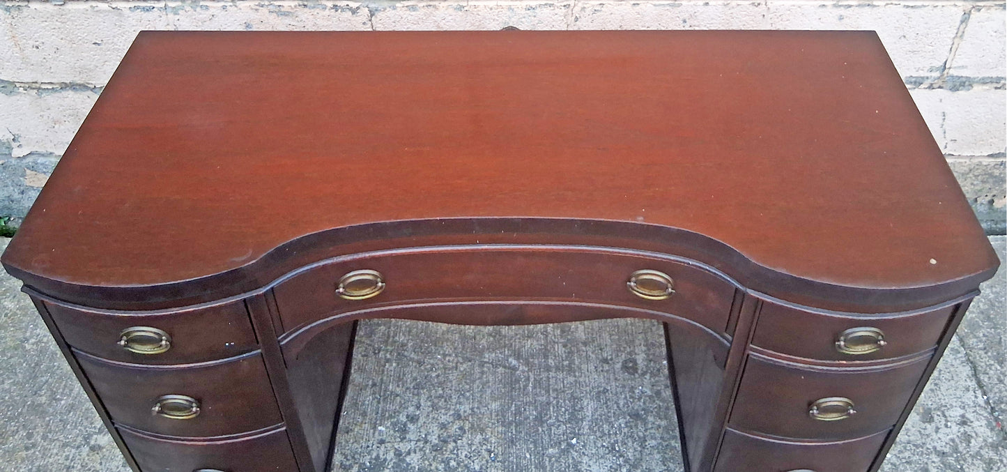 Antique Vintage Old Reclaimed Salvaged Colonial Chippendale Solid Wood Wooden Kidney Writing Office Studio Bureau Desk Work Table Vanity