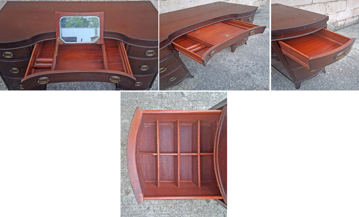 Antique Vintage Old Reclaimed Salvaged Colonial Chippendale Solid Wood Wooden Kidney Writing Office Studio Bureau Desk Work Table Vanity