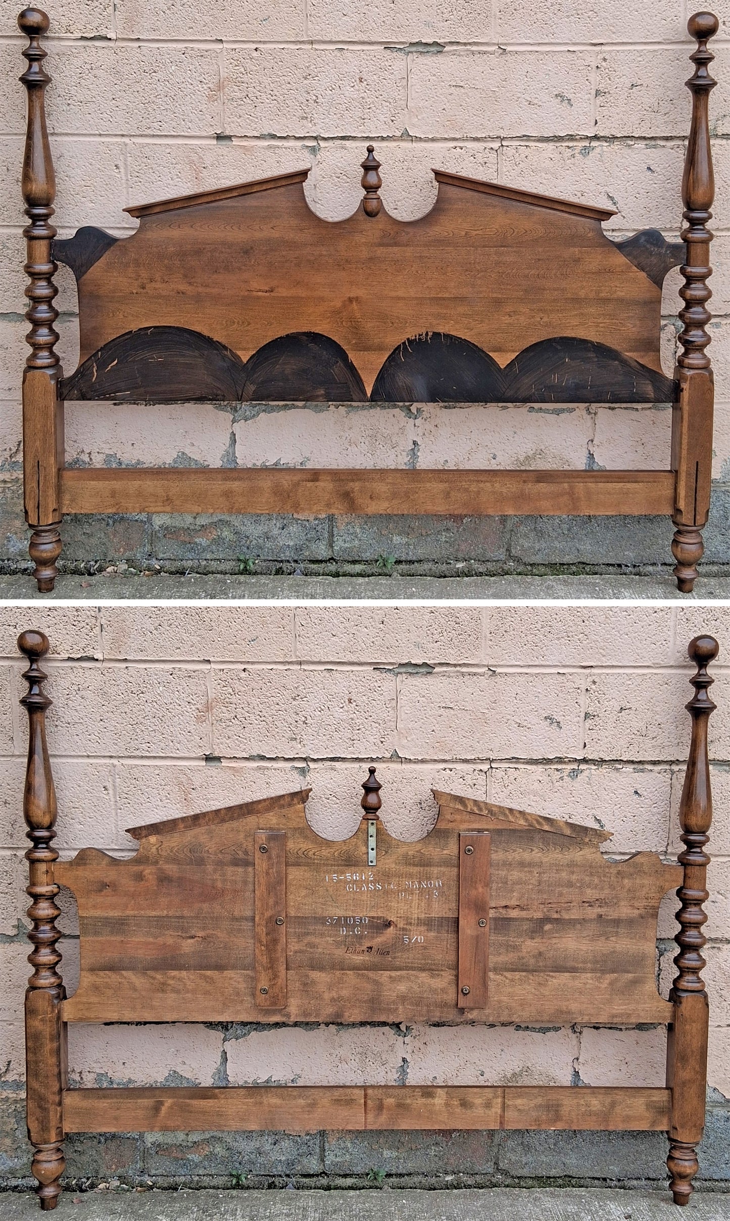 Vintage Antique Old Reclaimed Salvaged Ethan Allen Colonial Style SOLID Birch Wood Wooden Full Sized Poster Spool Bed Frame Head Foot Board