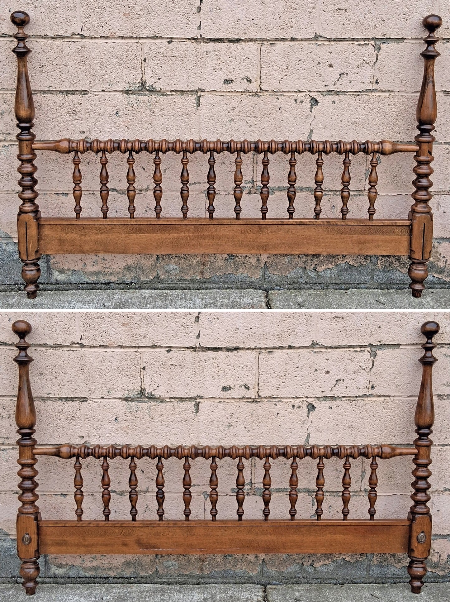 Vintage Antique Old Reclaimed Salvaged Ethan Allen Colonial Style SOLID Birch Wood Wooden Full Sized Poster Spool Bed Frame Head Foot Board