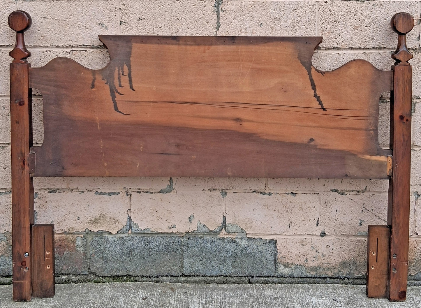 63"x48.5" Vintage Antique Old Reclaimed Salvaged Colonial Traditional Cannonball SOLID Wooden Wood Queen Full Adjustable Size Bed Headboard