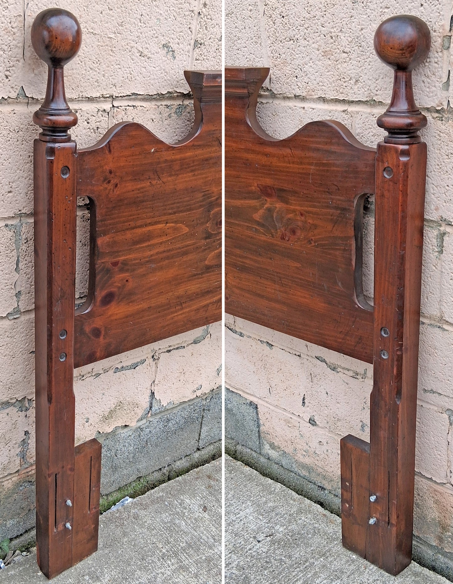 63"x48.5" Vintage Antique Old Reclaimed Salvaged Colonial Traditional Cannonball SOLID Wooden Wood Queen Full Adjustable Size Bed Headboard