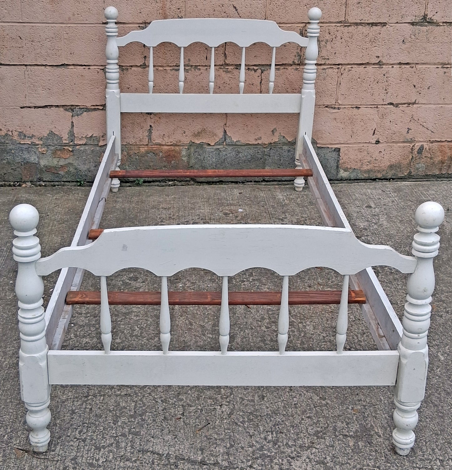 Antique Vintage Old Reclaimed Salvaged J.B. Van Sciver Colonial SOLI Wooden Wood White Twin Size Bed Head Foot Board Frame Bedframe Set