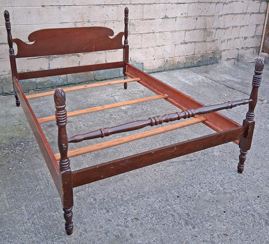 Antique Vintage Reclaimed Salvaged Victorian Style SOLID Mahogany Wood Wooden Size Poster Pineapple Full Sz Bed Frame Head Foot Board Set