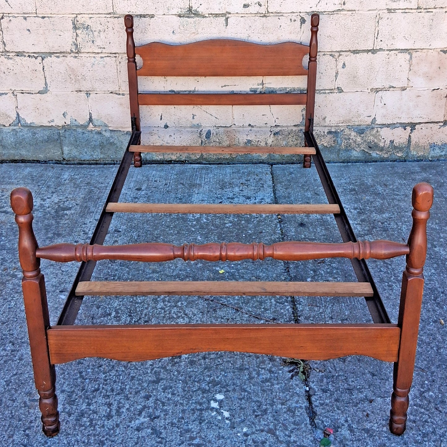 Vintage Antique Old Reclaimed Salvaged Colonial Traditional Style SOLID Maple Wood Wooden Twin Size Bed Frame Head Foot Board Set