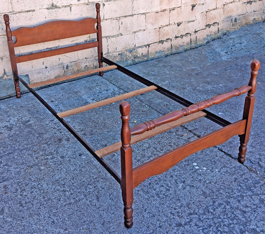 Vintage Antique Old Reclaimed Salvaged Colonial Traditional Style SOLID Maple Wood Wooden Twin Size Bed Frame Head Foot Board Set