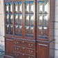 Vintage Antique Old Reclaimed Salvaged Ethan Allen Colonial Chippendale Birch Wooden Bubble Glass Breakfront Display Curio China Cabinet