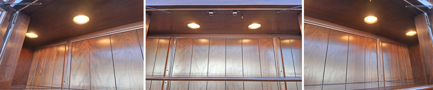 Vintage Antique Old Reclaimed Salvaged Ethan Allen Colonial Chippendale Birch Wooden Bubble Glass Breakfront Display Curio China Cabinet