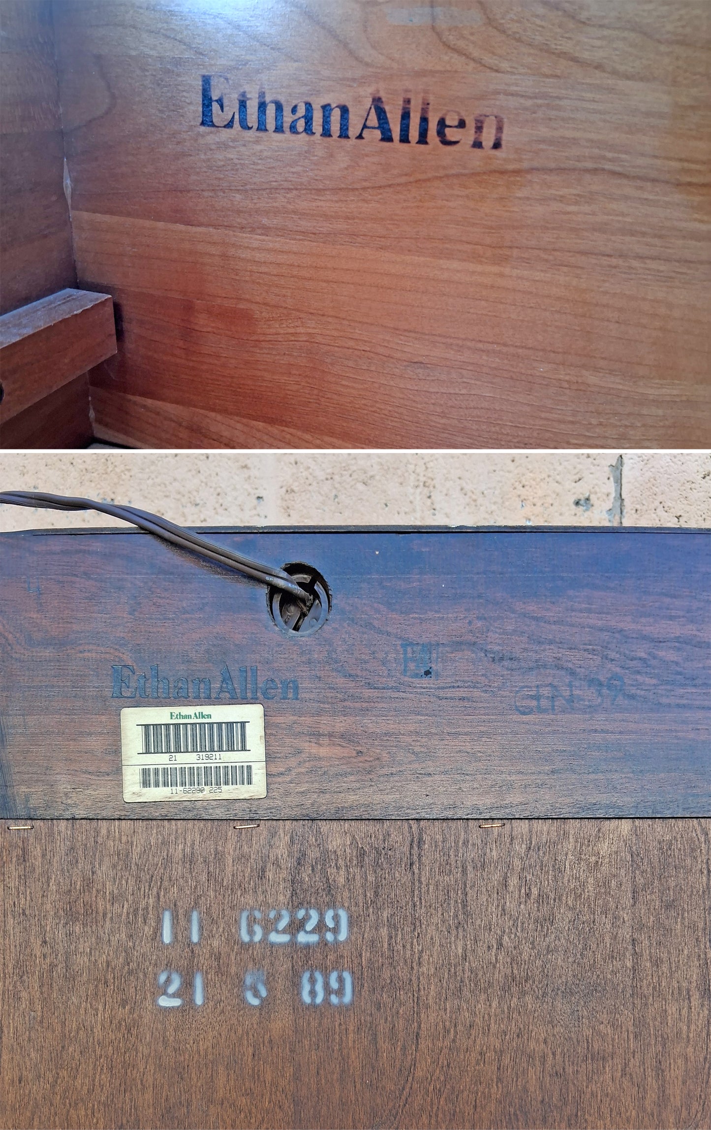 Vintage Antique Old Reclaimed Salvaged Ethan Allen Colonial Chippendale Birch Wooden Bubble Glass Breakfront Display Curio China Cabinet