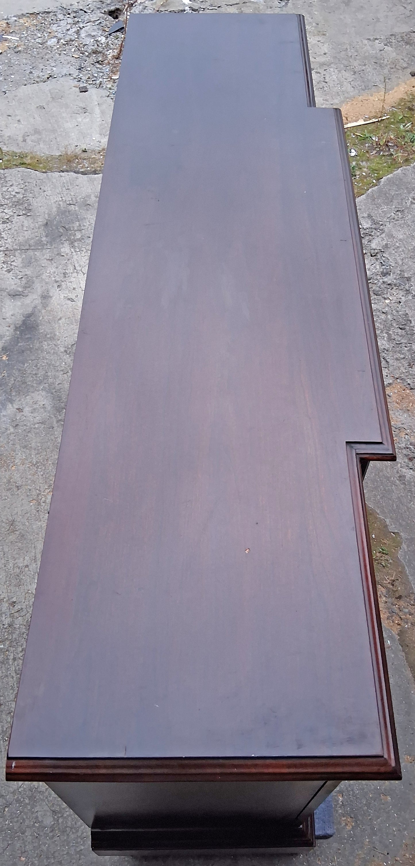 Vintage Antique Old Reclaimed Salvaged Ethan Allen Colonial Chippendale Birch Wooden Bubble Glass Breakfront Display Curio China Cabinet