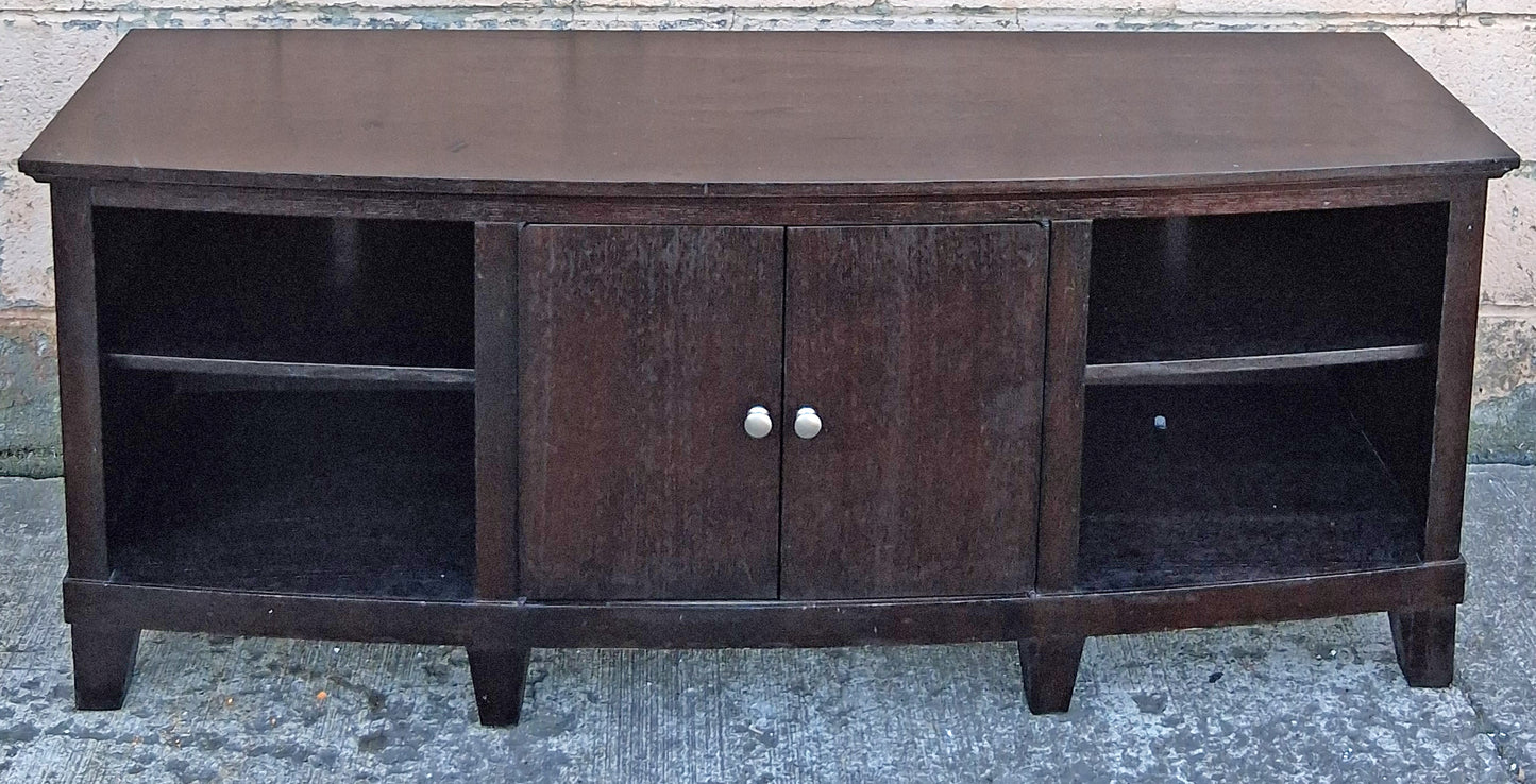 Vintage Old Reclaimed Salvaged Mid Century Modern SOLID Wood Oak Wooden Bow Front Curved Entertainment Center TV Stand Media Room Cabinet