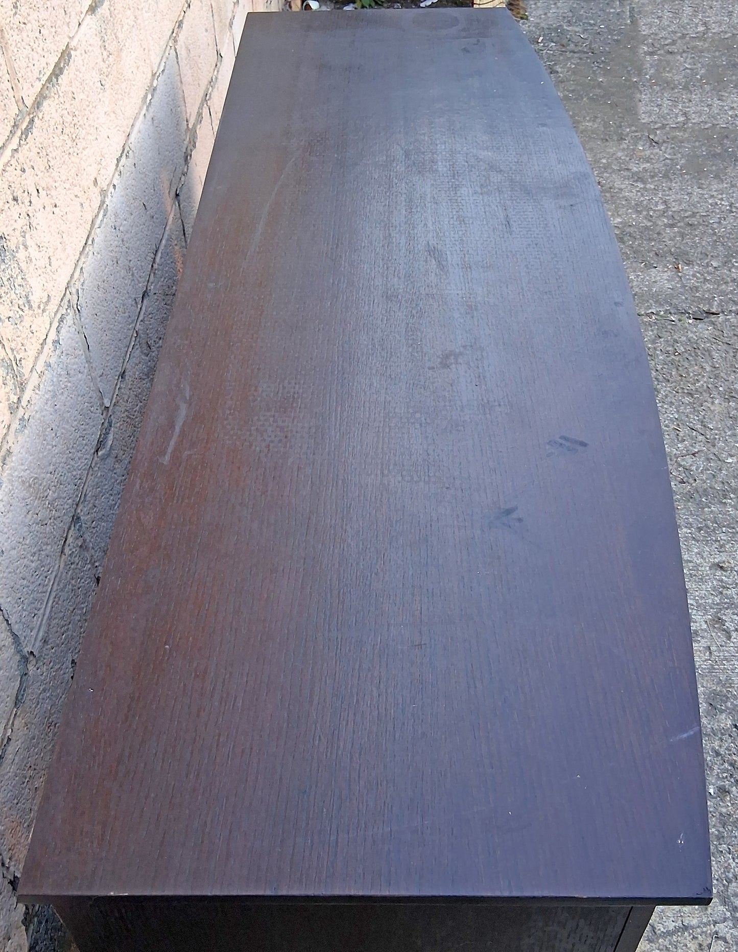 Vintage Old Reclaimed Salvaged Mid Century Modern SOLID Wood Oak Wooden Bow Front Curved Entertainment Center TV Stand Media Room Cabinet