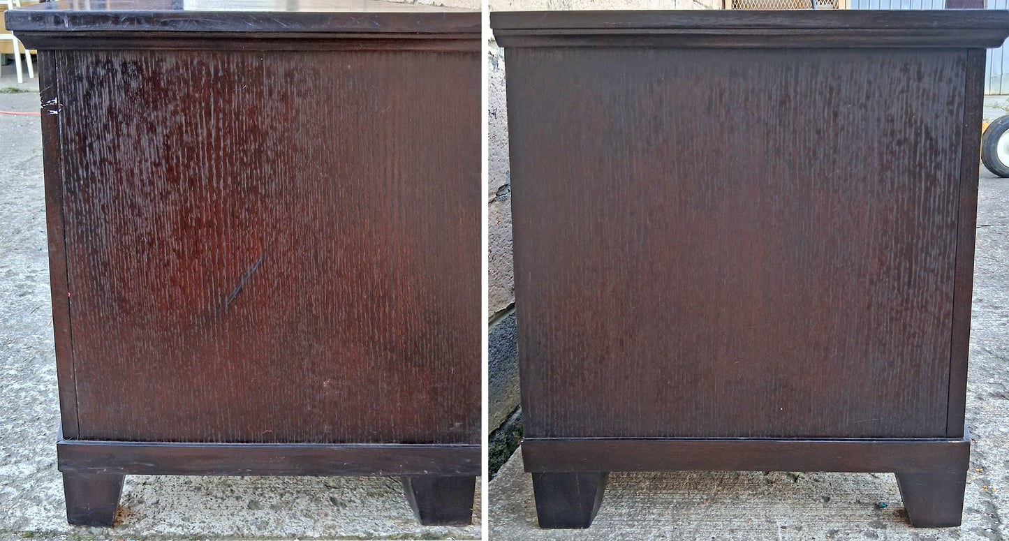 Vintage Old Reclaimed Salvaged Mid Century Modern SOLID Wood Oak Wooden Bow Front Curved Entertainment Center TV Stand Media Room Cabinet