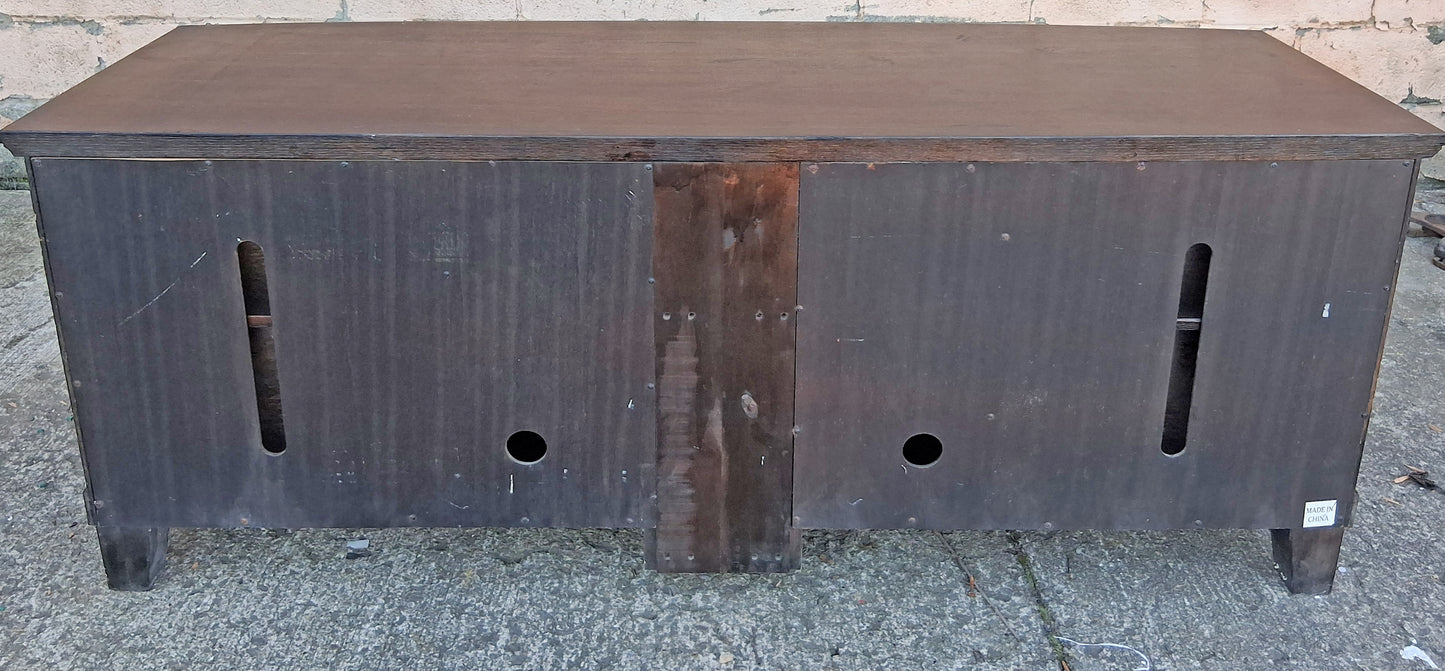 Vintage Old Reclaimed Salvaged Mid Century Modern SOLID Wood Oak Wooden Bow Front Curved Entertainment Center TV Stand Media Room Cabinet