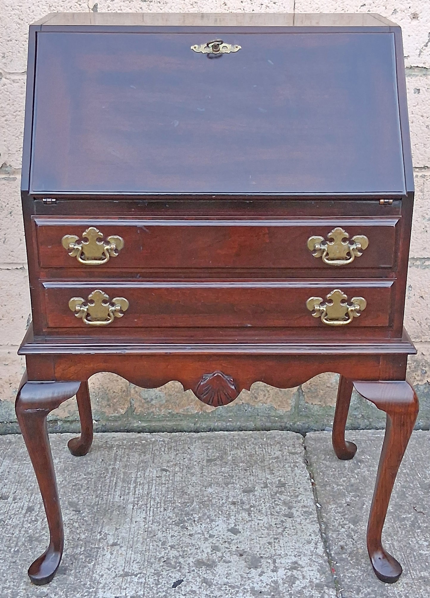 Vintage Antique Old Victorian Queen Anne SOLID Mahogany Slant Front Secretary Desk Shelves Writing Table Drawers