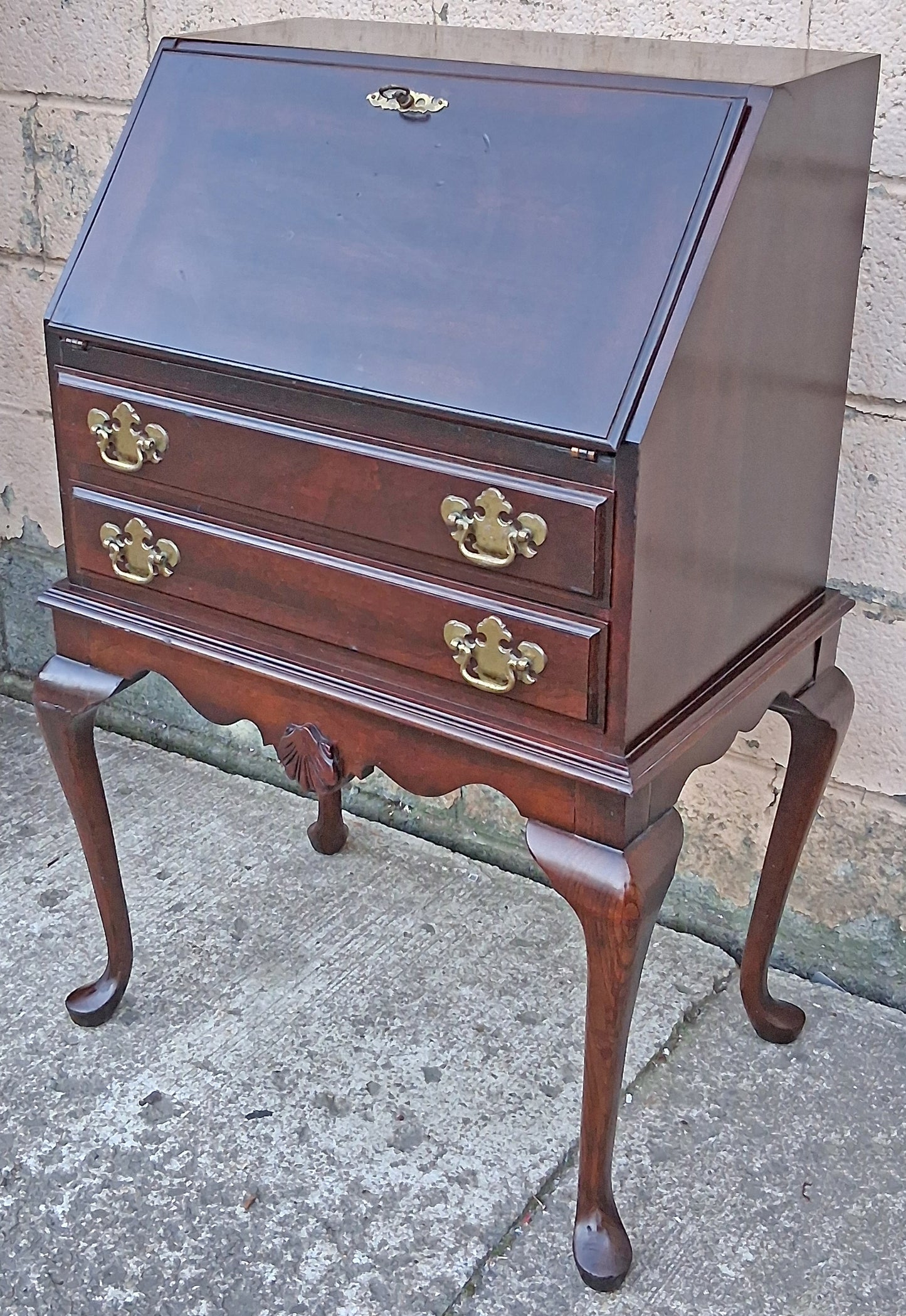 Vintage Antique Old Victorian Queen Anne SOLID Mahogany Slant Front Secretary Desk Shelves Writing Table Drawers