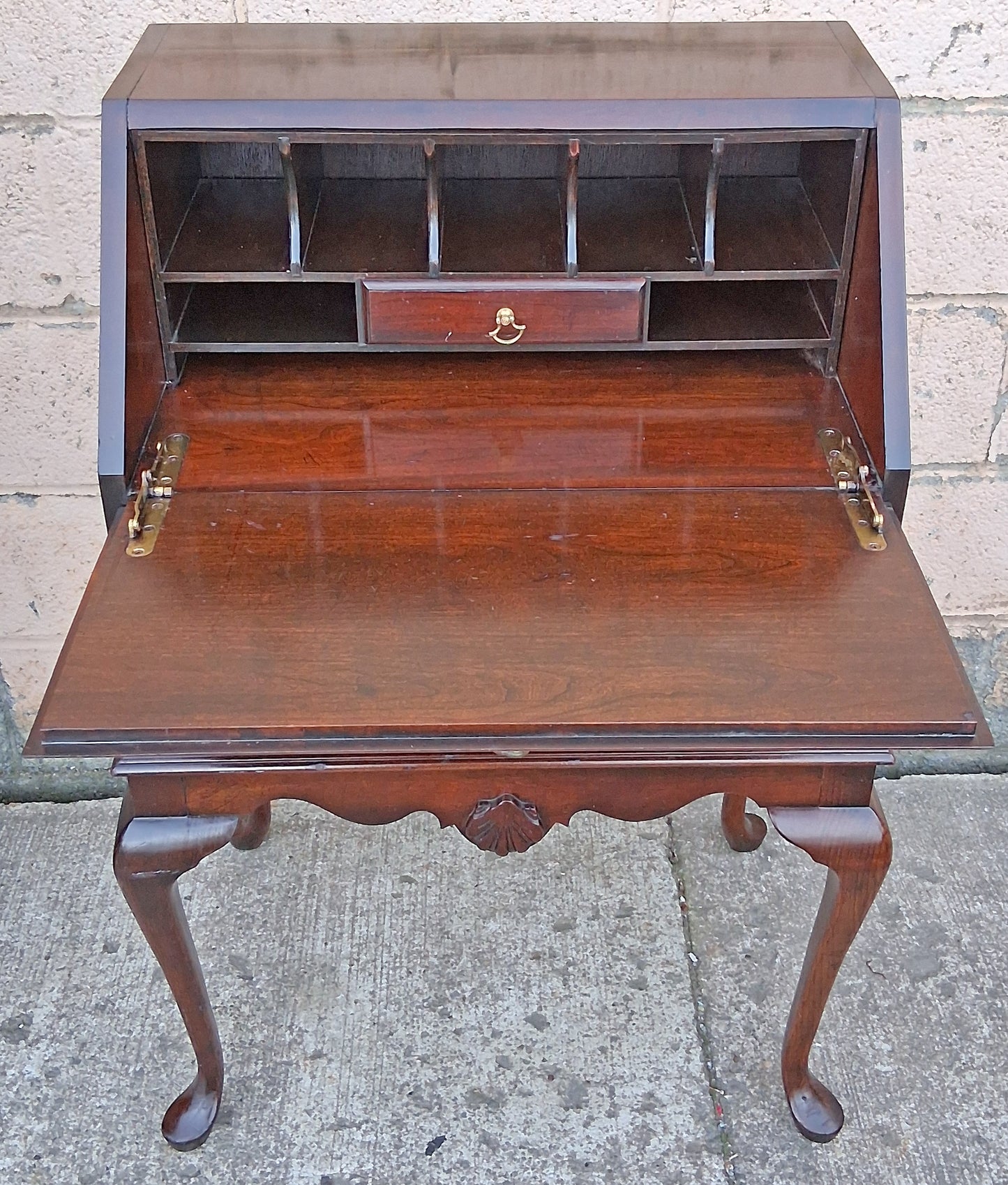 Vintage Antique Old Victorian Queen Anne SOLID Mahogany Slant Front Secretary Desk Shelves Writing Table Drawers