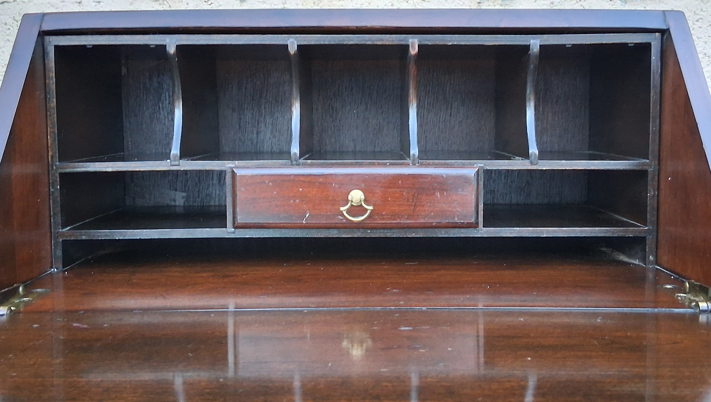 Vintage Antique Old Victorian Queen Anne SOLID Mahogany Slant Front Secretary Desk Shelves Writing Table Drawers