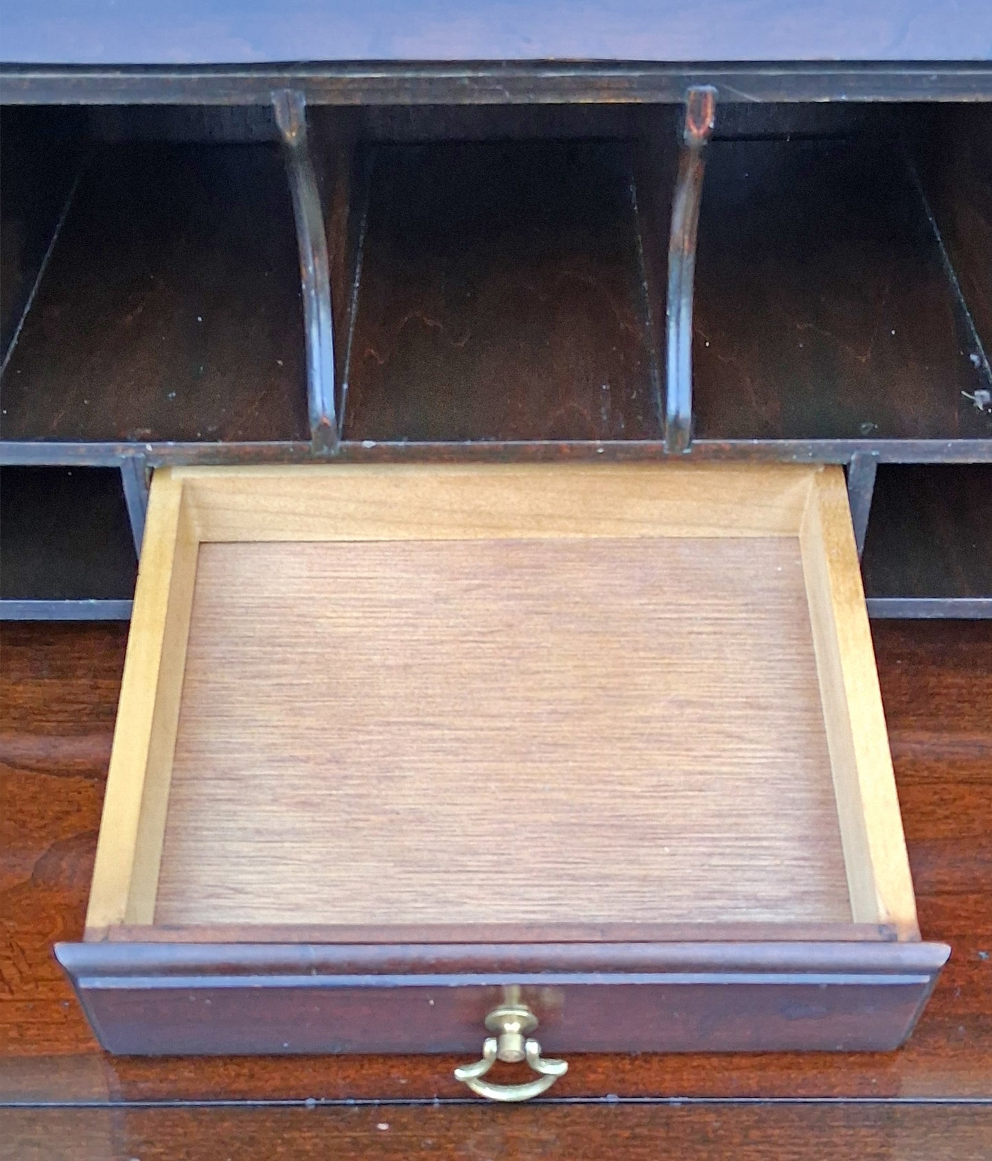 Vintage Antique Old Victorian Queen Anne SOLID Mahogany Slant Front Secretary Desk Shelves Writing Table Drawers