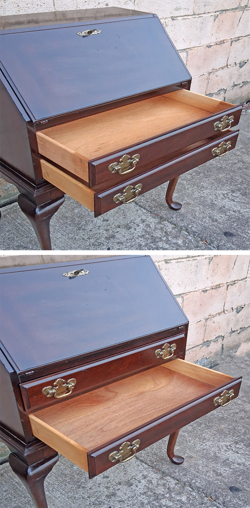 Vintage Antique Old Victorian Queen Anne SOLID Mahogany Slant Front Secretary Desk Shelves Writing Table Drawers