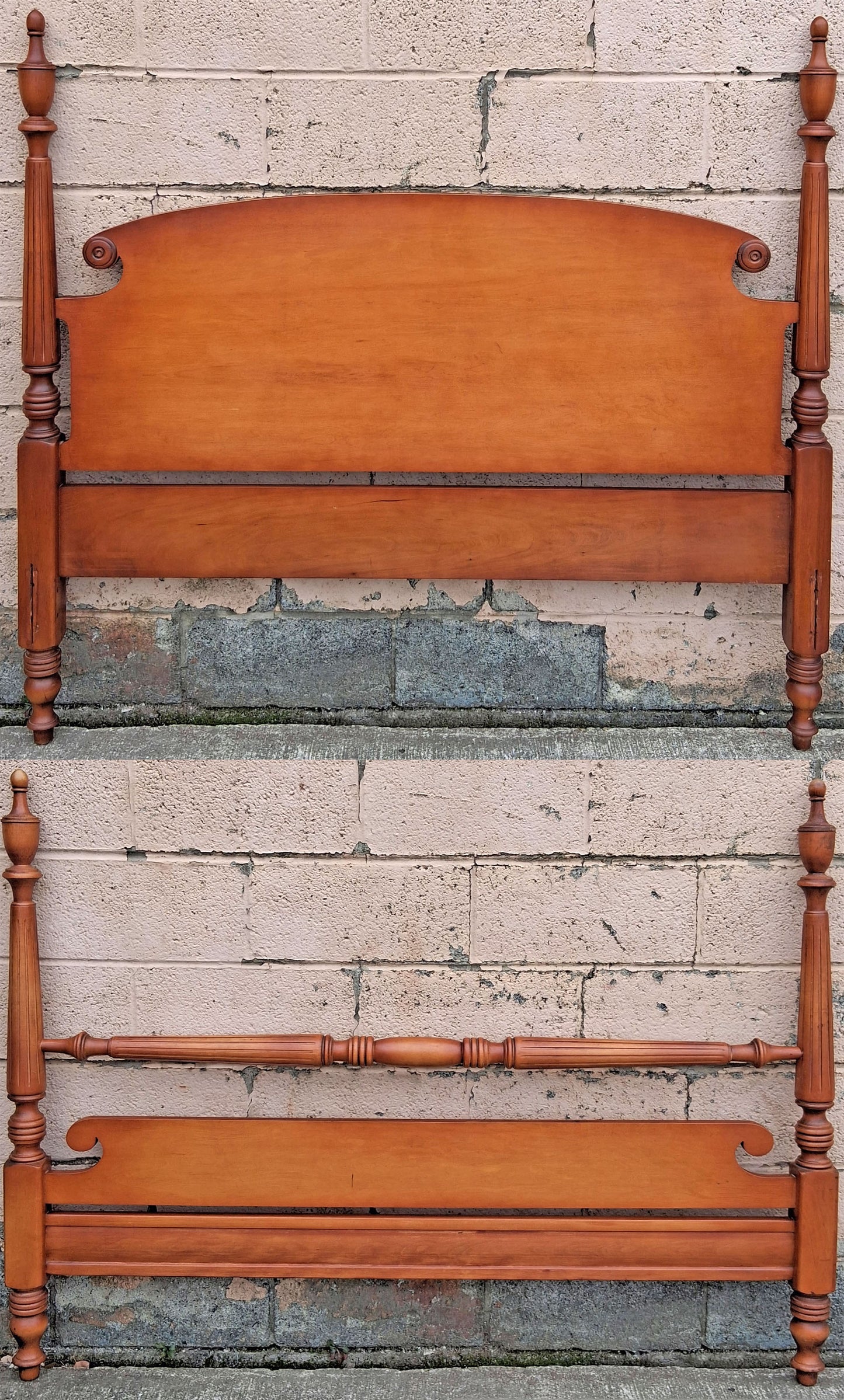 Vintage Antique Reclaimed Salvaged Colonial SOLID Maple Wood Wooden Four Post Poster Bedstead Bedframe Headboard Footboard Set