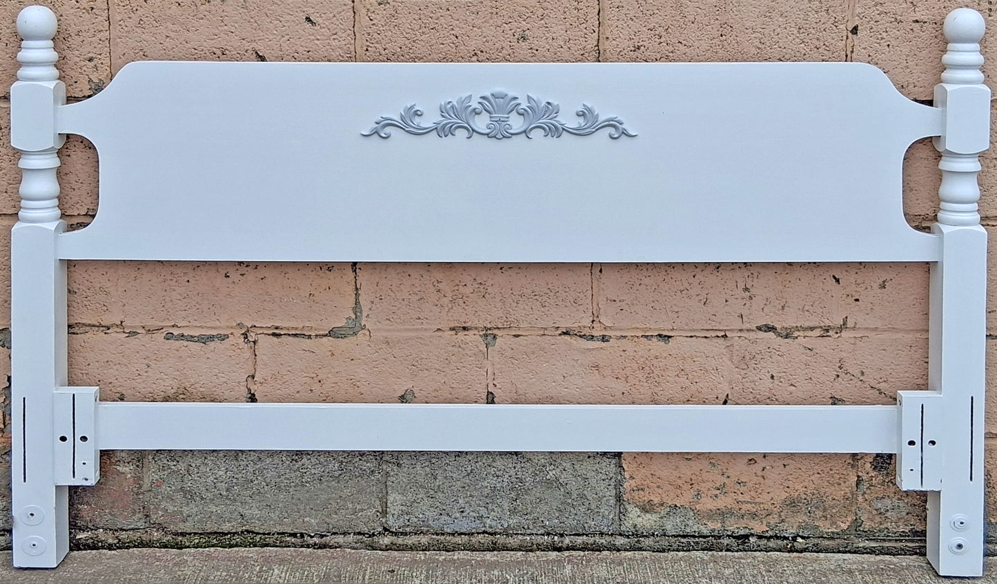 62"x40.5" Vintage Antique Old Reclaimed Salvaged Colonial Traditional Cannonball SOLID Wooden Wood Queen Full Adjustable Size Bed Headboard