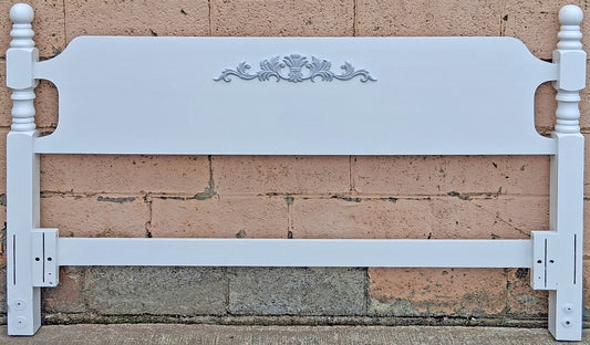 62"x40.5" Vintage Antique Old Reclaimed Salvaged Colonial Traditional Cannonball SOLID Wooden Wood Queen Full Adjustable Size Bed Headboard